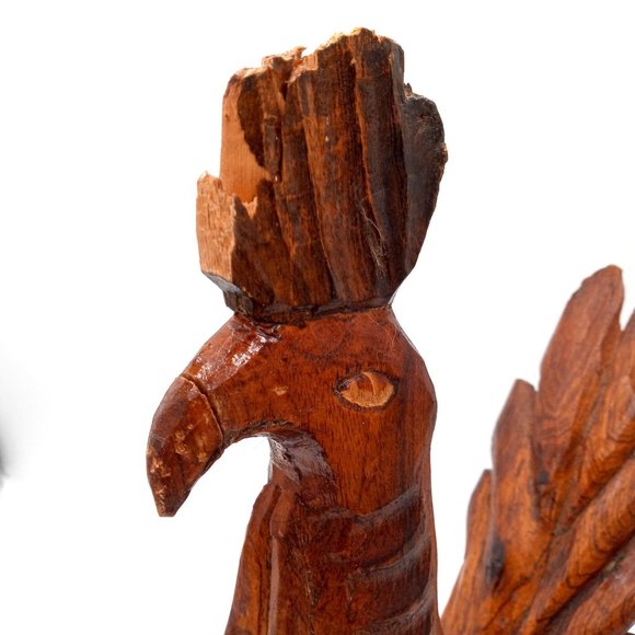 Vintage Carved Rooster Sculpture Wood Carving Chicken 19 Inch As Is Read - Picture 9 of 16